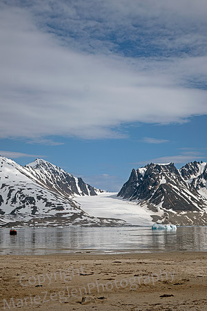 Sandy Beach with Glacier View